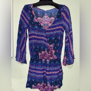 American Eagle Blue & Purple Floral Romper w/ mid length sleeves